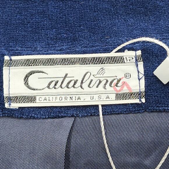 Vintage Catalina Jacket Womens 12 Blue Velvet Open Front Collarless Pockets - Picture 4 of 10